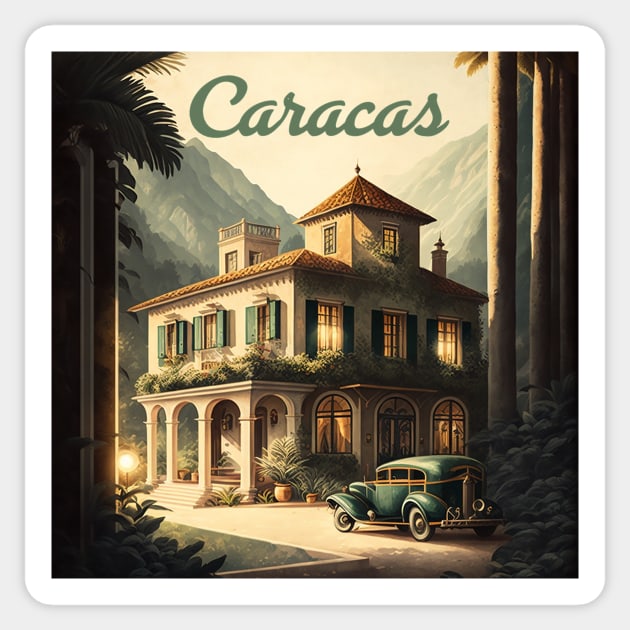 Caracas Venezuela Vintage Travel Art Poster Sticker by OldTravelArt